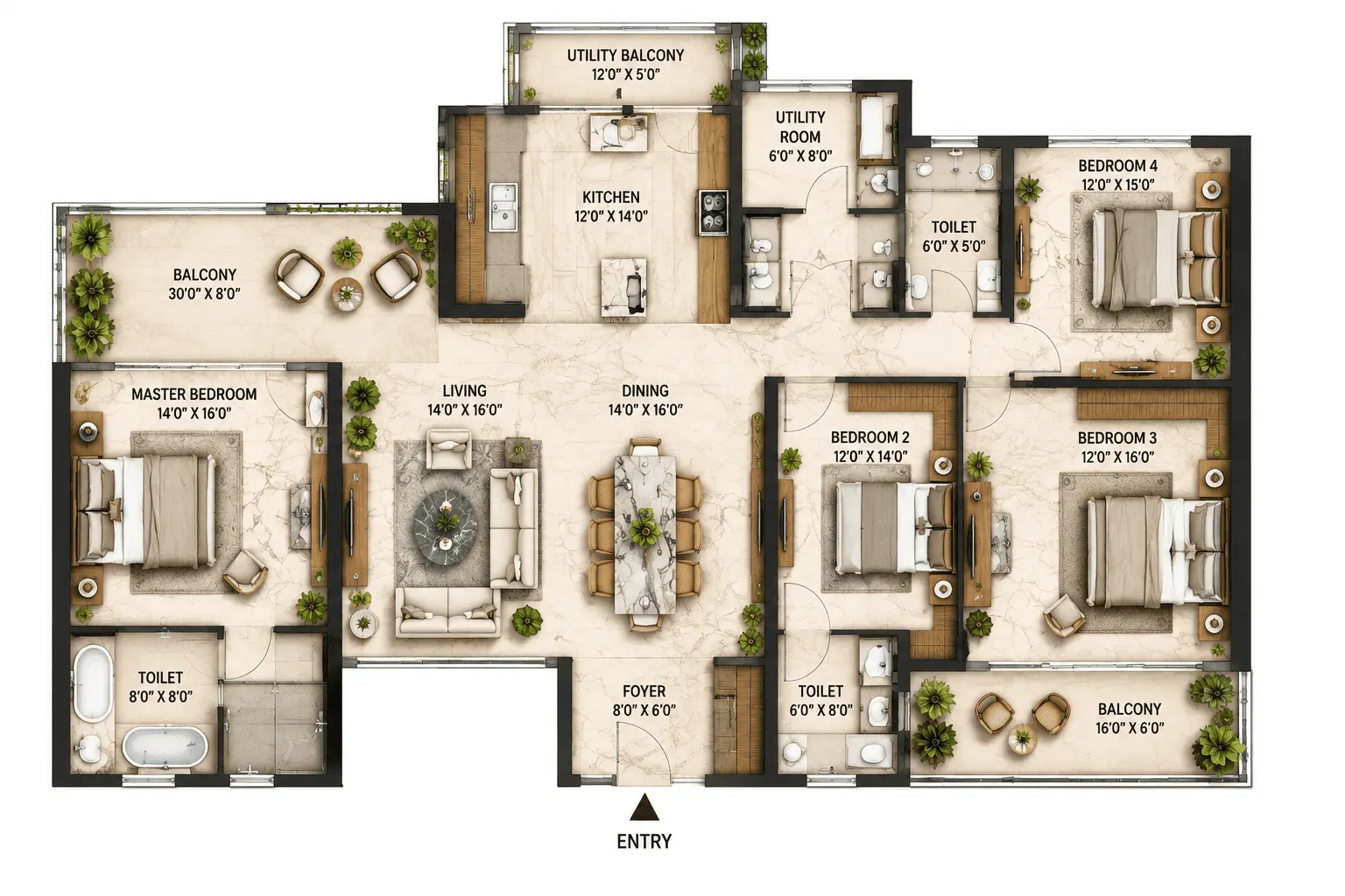 DLF The Aureva 4 BHK + STAFF DORMITORY Floor Plan Sector 63 Gurgaon