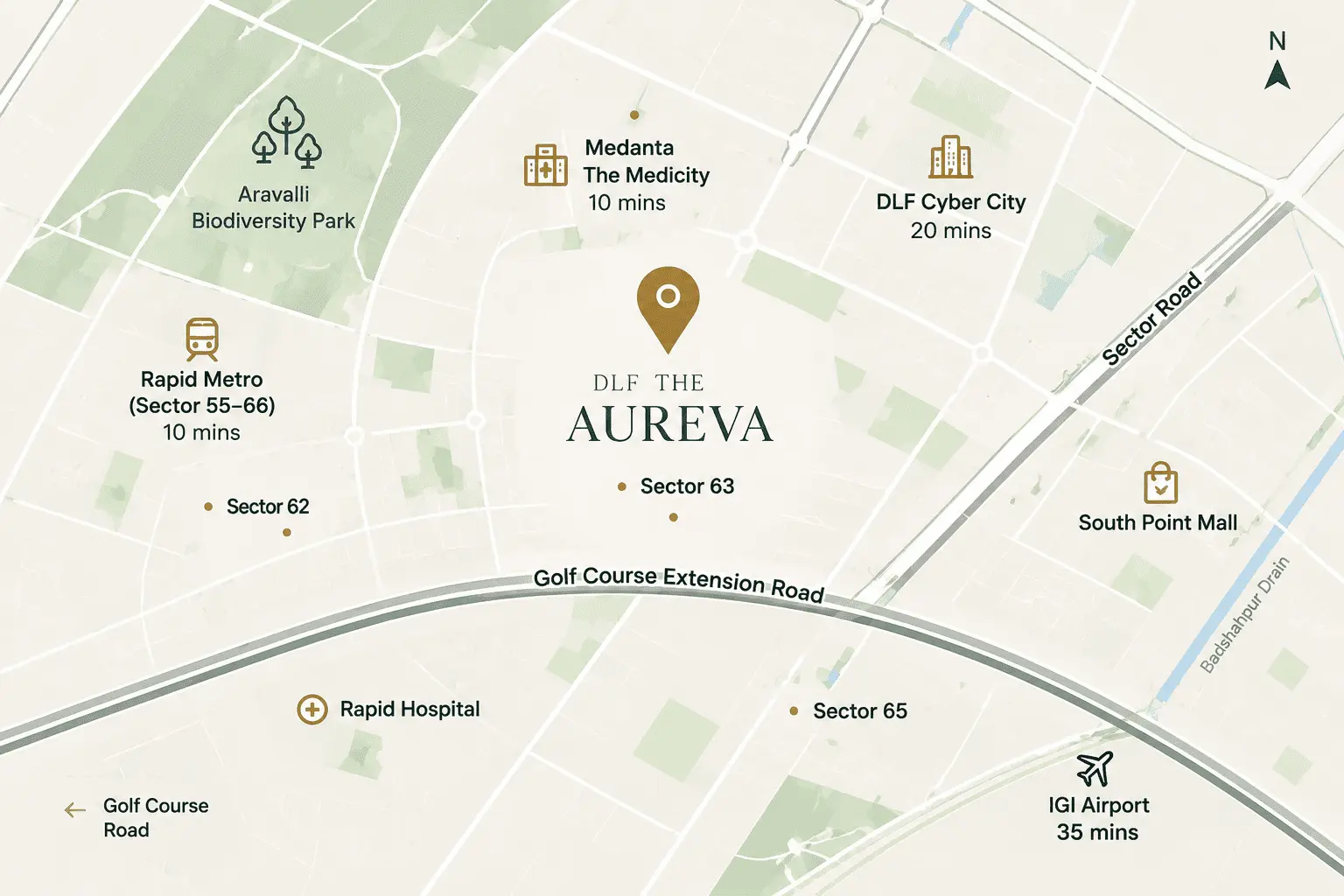 DLF The Aureva Sector 63 Gurgaon Location Map