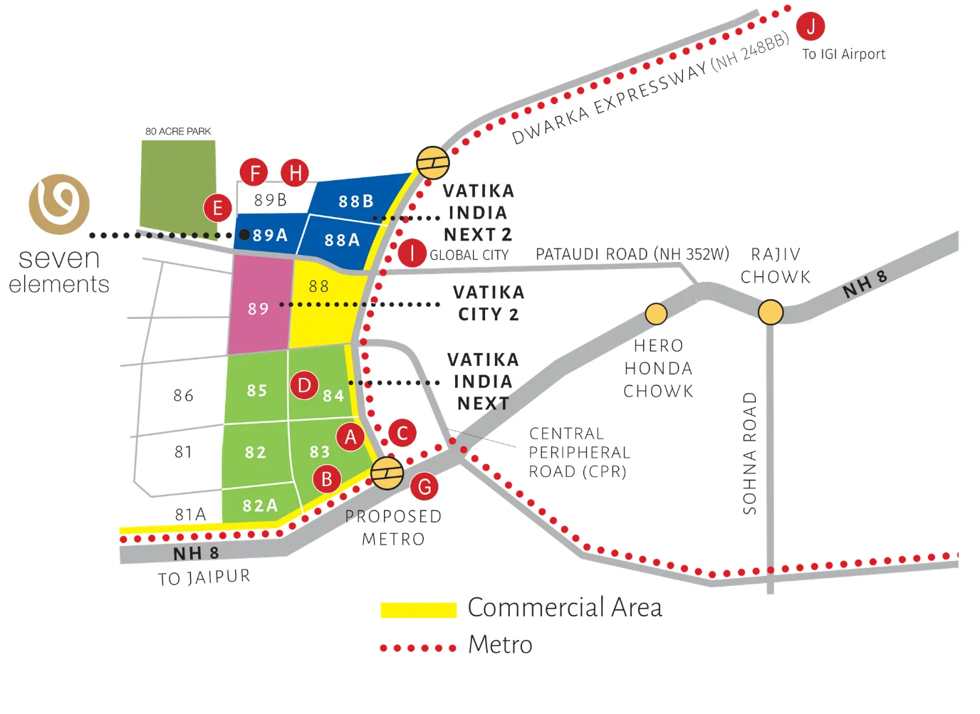Vatika Seven Elements Sector 89A Gurgaon Location Map